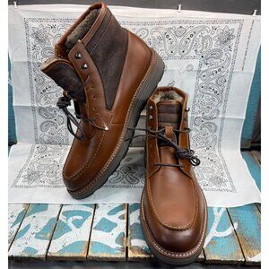 NEW Johnston Murphy Upton Lug Shearling Moc Toe Drk Tan Waterproof Boot Mens 12M